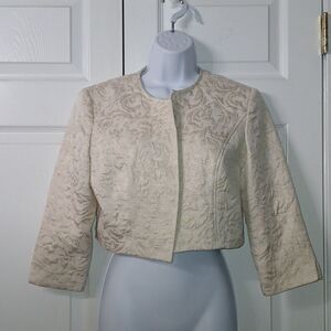 Emma James metallic cream color cropped jacket blazer formal wedding party Sz 6